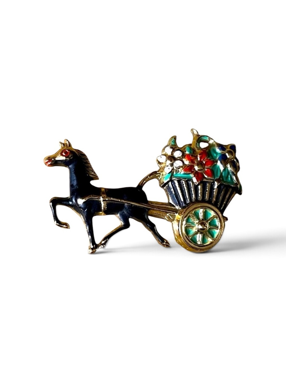 🐎 Western Horse Carriage Floral Brooch Vintage 50’s